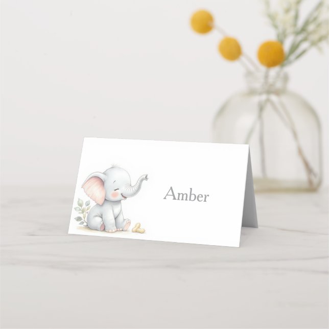 Elephant Themed Baby Shower Place Cards (Front)