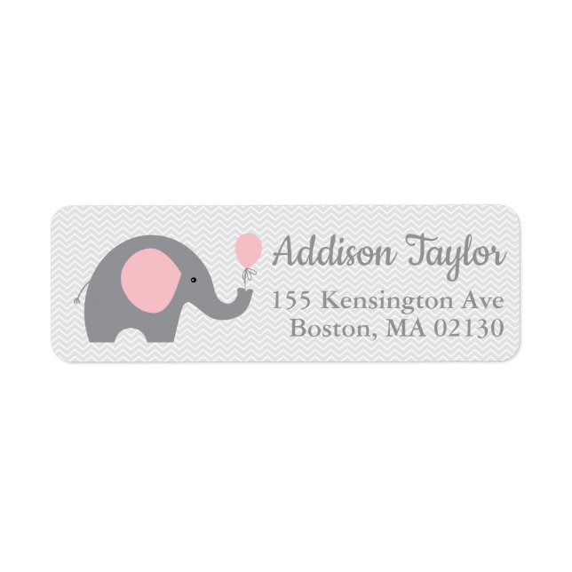 Elephant Themed Return Address Labels in Pink (Front)