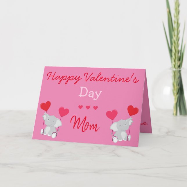 Elephant themed Valentine for Mum Card (Front)