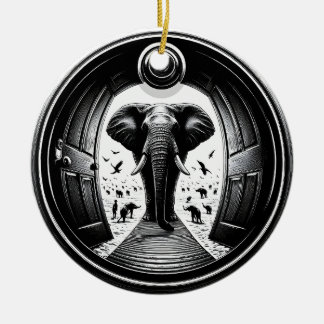 Elephant Through the Peephole Doorway | Fisheye Ceramic Tree Decoration