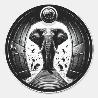 Elephant Through the Peephole Doorway | Fisheye Classic Round Sticker