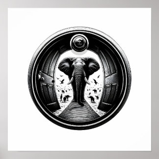 Elephant Through the Peephole Doorway | Fisheye Poster