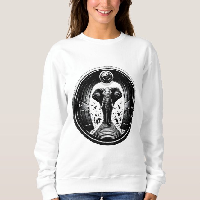 Elephant Through the Peephole Doorway | Fisheye Sweatshirt (Front)