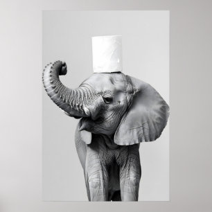Elephant Toilet Paper Roll Print, Funny Bathroom Poster