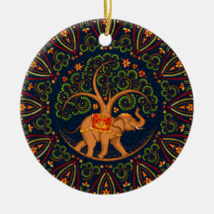 Elephant Tree of life in Mandala Ceramic Tree Decoration