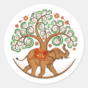 Elephant Tree of life in Mandala Classic Round Sticker