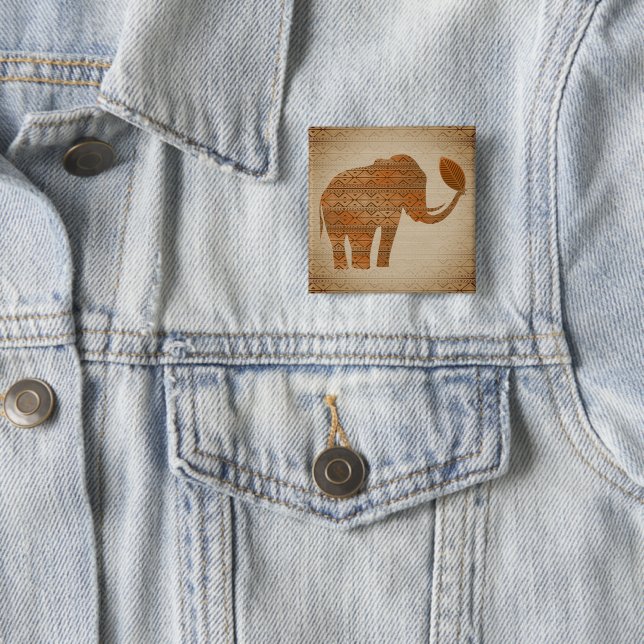 Elephant Tribal Art Design 15 Cm Square Badge (In Situ)