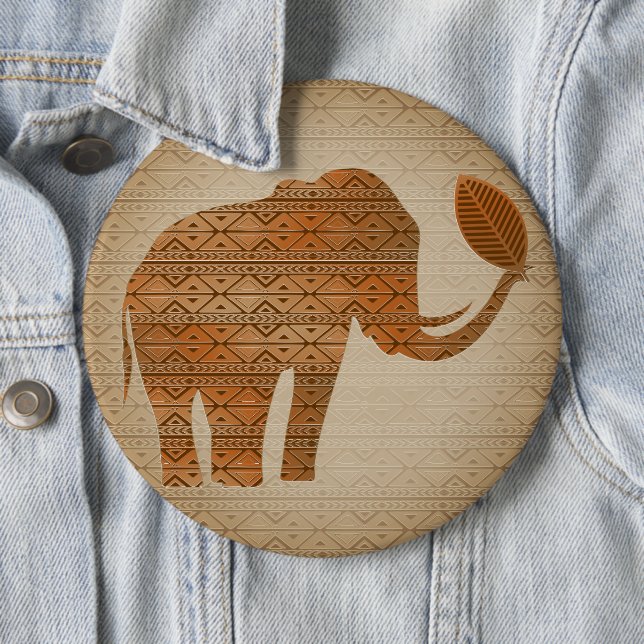 Elephant Tribal Art Design 6 Cm Round Badge (In Situ)