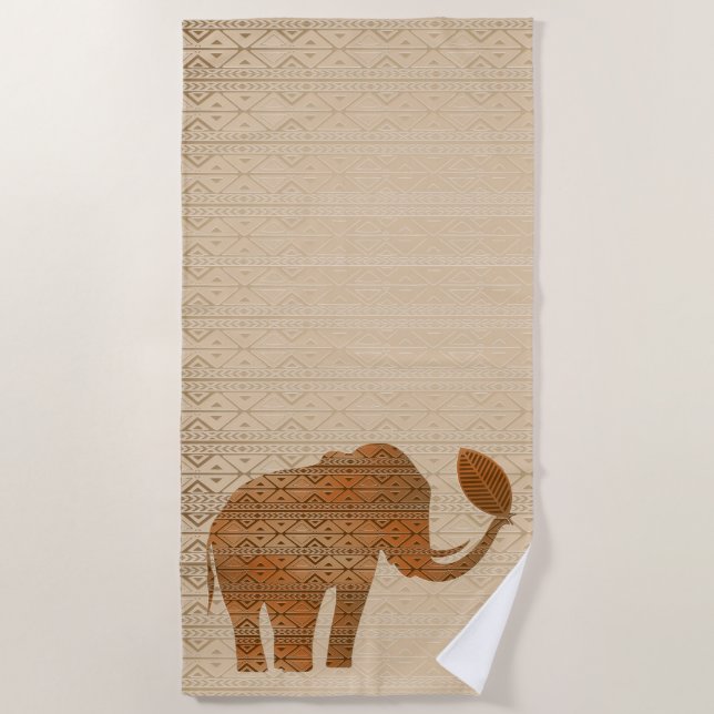 Elephant Tribal Art Design Beach Towel (Front)