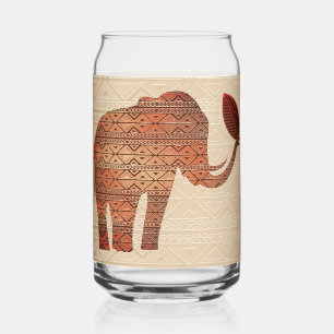 Elephant Tribal Art Design Can Glass