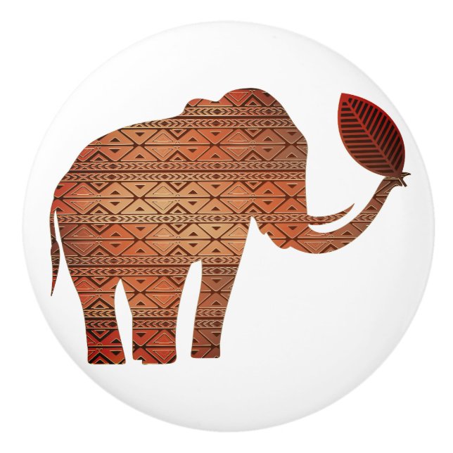 Elephant Tribal Art Design Ceramic Knob (Front)