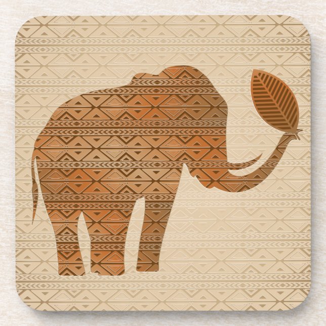 Elephant Tribal Art Design Coaster (Front)