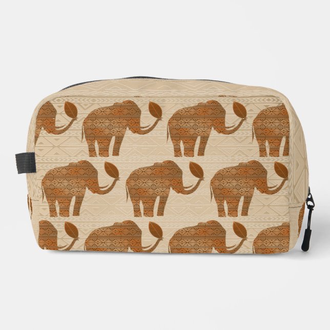 Elephant Tribal Art Design Dopp Kit (Front)