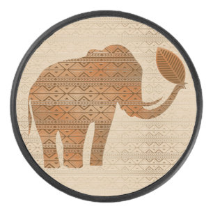 Elephant Tribal Art Design Hockey Puck