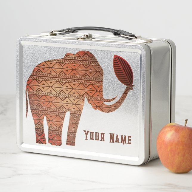 Elephant Tribal Art Design Metal Lunch Box (In Situ)