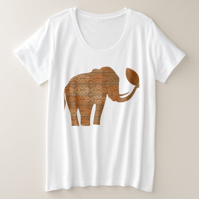 Elephant Tribal Art Design Plus Size T-Shirt (Design Front)