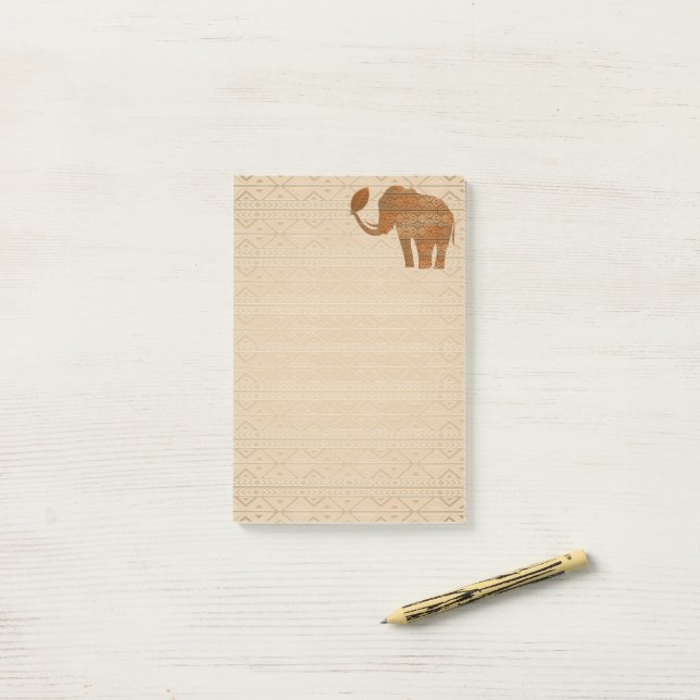 Elephant Tribal Art Design Post-it Notes (On Desk)