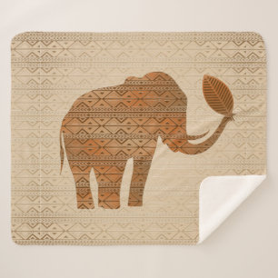 Elephant Tribal Art Design Sherpa Blanket