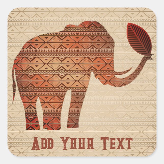 Elephant Tribal Art Design Square Sticker (Front)
