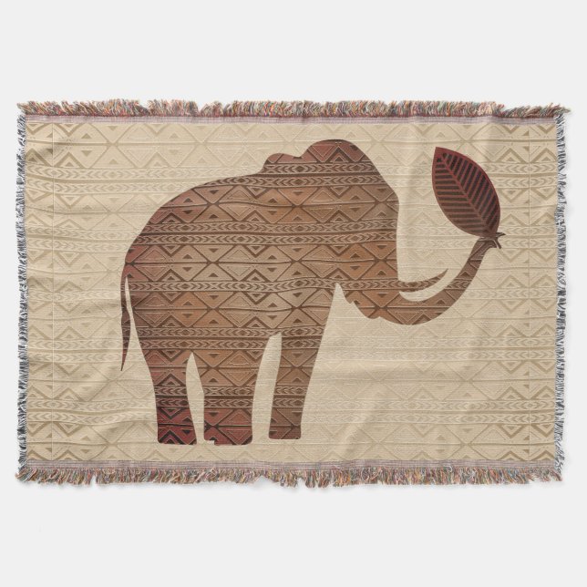 Elephant Tribal Art Design Throw Blanket (Front)