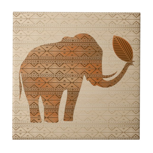 Elephant Tribal Art Design Tile (Front)
