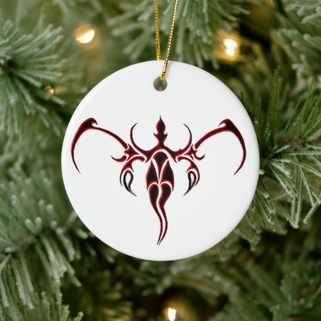 Elephant Tribal Tattoo - red and black Ceramic Tree Decoration (Tree)