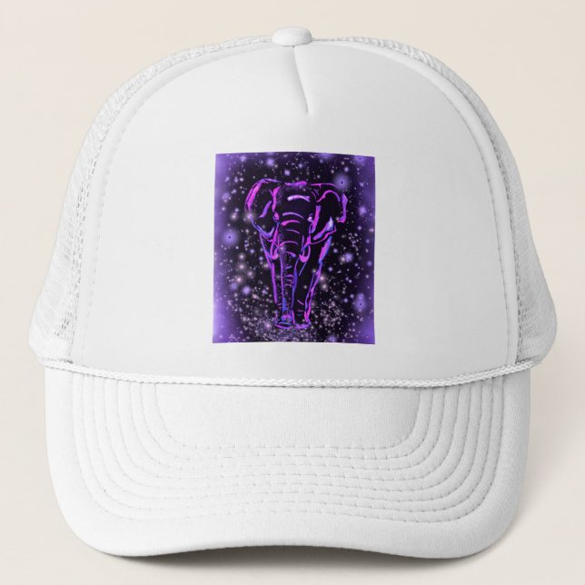 Elephant Trucker Hat At Starry Night (Front)