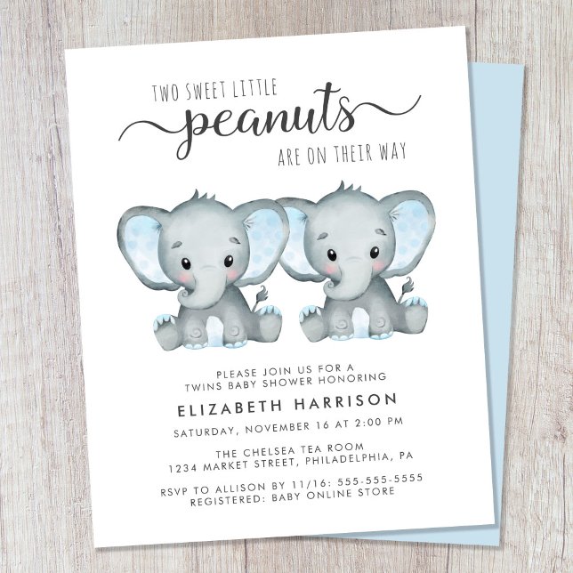 Elephant Twin Baby Boys Shower Budget Invitation (Creator Uploaded)