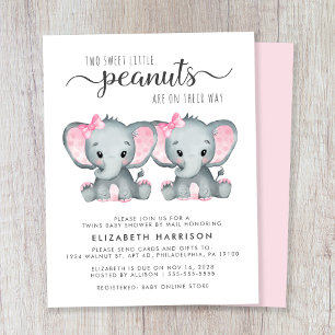 Elephant Twin Baby Girls Shower By Mail Invitation