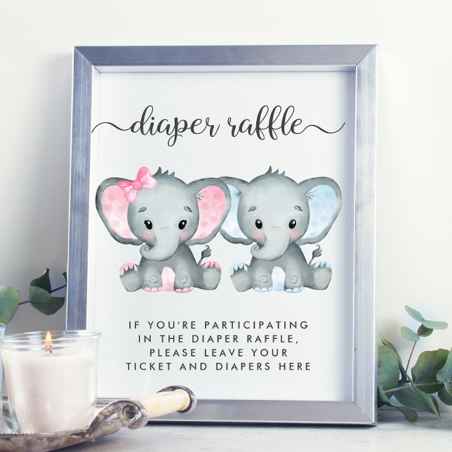 Elephant Twin Girl Boy Baby Shower Diaper Raffle  Poster (Creator Uploaded)