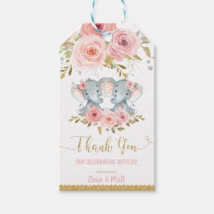 Elephant Twin Girls Baby Shower Thank You Favor Gift Tags
