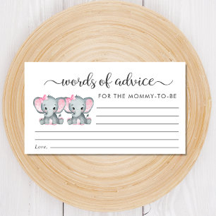 Elephant Twin Girls Baby Shower Words of Advice Enclosure Card
