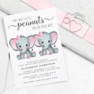 Elephant Twin Girls Virtual Shower Budget Invite