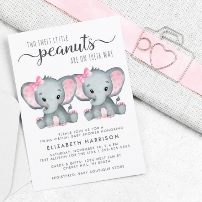 Elephant Twin Girls Virtual Shower Budget Invite (Creator Uploaded)