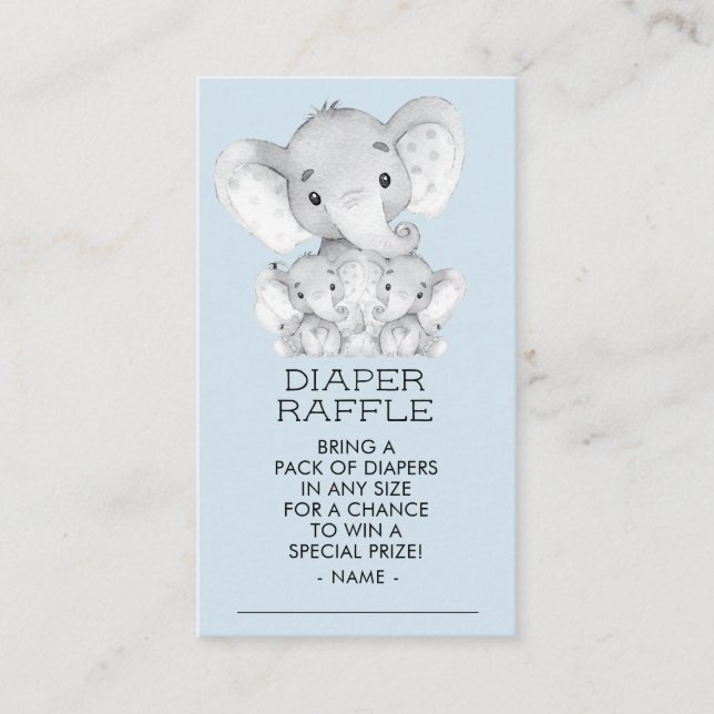Elephant TwinBoys Baby Shower Diaper Raffle Ticket Enclosure Card (Front)