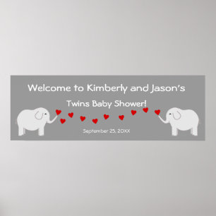 Elephant Twins Gender Neutral Baby Shower Banner Poster