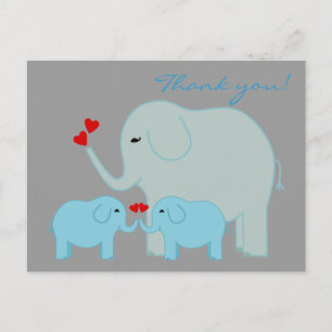 Elephant Twins in Blue Thank You Postcard