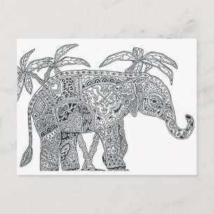 elephant two sided adult colouring postcard gift