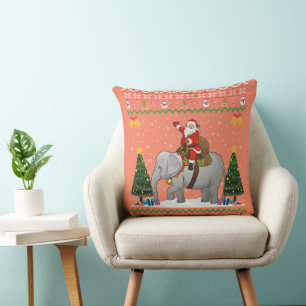 Elephant Ugly Xmas Gift Santa Riding Elephant Xmas Cushion