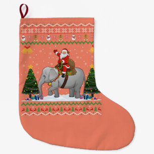 Elephant Ugly Xmas Gift Santa Riding Elephant Xmas Large Christmas Stocking