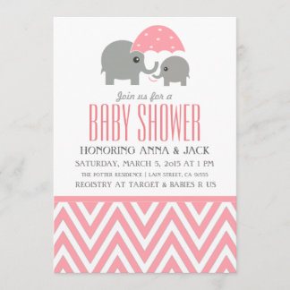 Elephant Umbrella Baby Shower Party Invitation