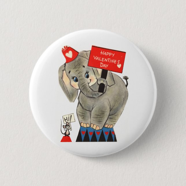 Elephant Valentine Card 6 Cm Round Badge (Front)