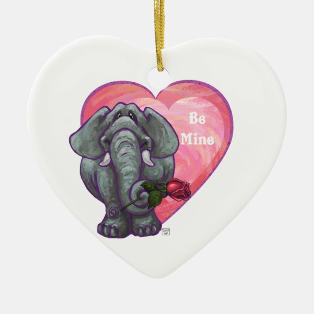 Elephant Valentine's Day Ceramic Tree Decoration (Front)