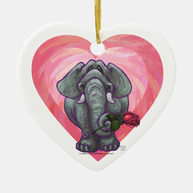 Elephant Valentine's Day Ceramic Tree Decoration (Front)