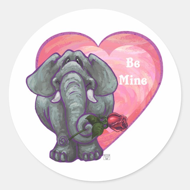 Elephant Valentine's Day Classic Round Sticker (Front)