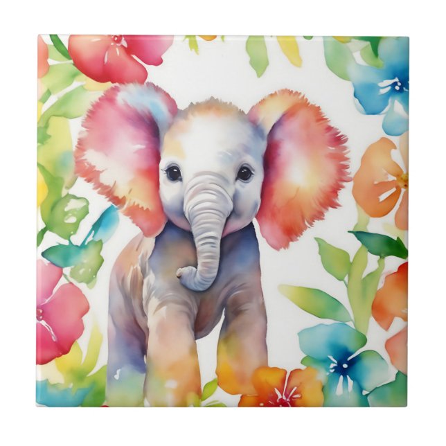 Elephant Vibrant Watercolor Tile (Front)
