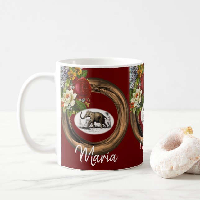 Elephant Victorian Floral Mug (With Donut)