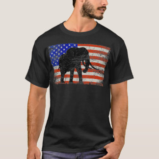 Elephant Vintage American USA Flag Men Women  Elep T-Shirt