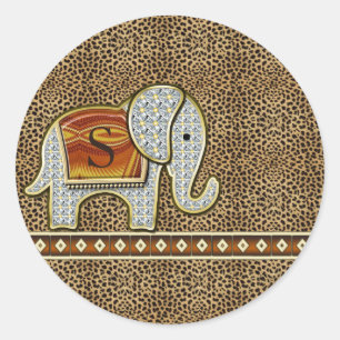 Elephant Walk Monogram Cheetah ID390 Classic Round Sticker
