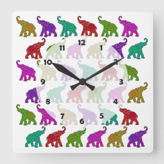 Elephant Walk pattern tiles design Square Wall Clock